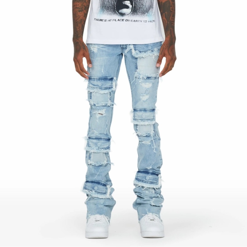 Rockstar Original RSM 250 Baggy Denim Distressed Jeans in Light Blue